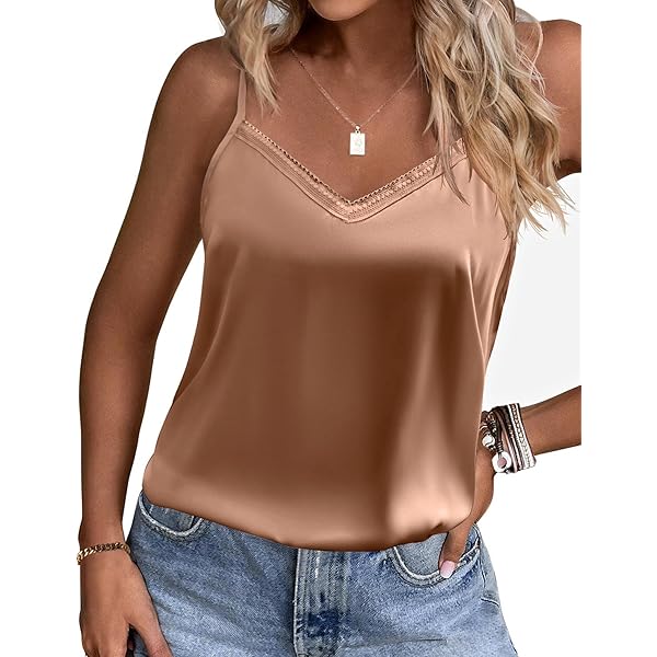 Zeagoo Women's Silk Satin Tank Tops 2026 V Neck Adjustable